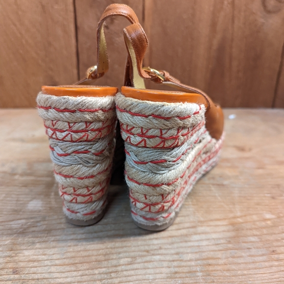 Sergio Rossi slingback wedge espadrilles orange, raffia leather size 37 spain - Picture 5 of 5